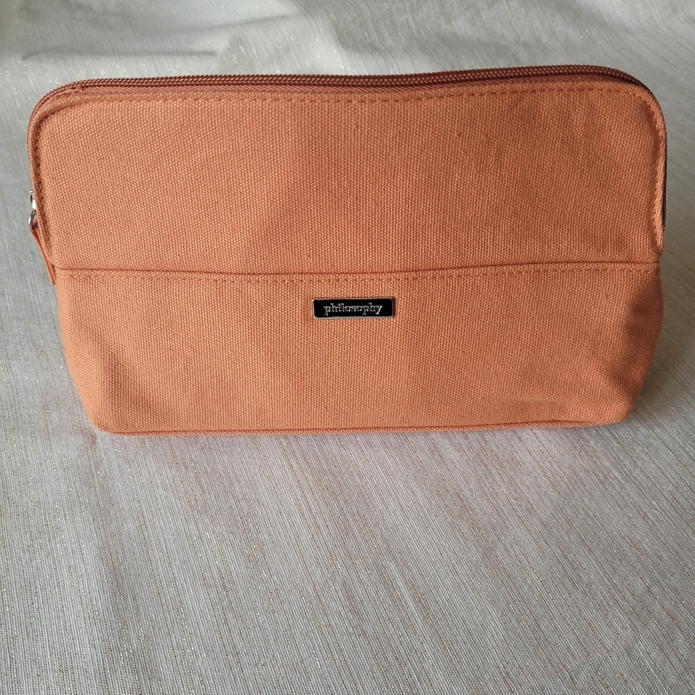 Philosophy Coral Canvas Cosmetic Pouch with Metal Logo